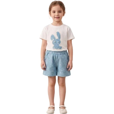 MİLANO TAVŞAN İNCİ KOT ŞORT TAKIM  6Y,7Y,8Y,9Y Kız