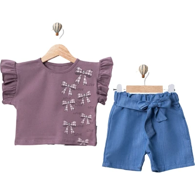 MİNİ FİYONKLU TAŞ BASKILI TENCEL KOTLU KIZ TAKIM 2Y,3Y,4Y,5Y Kız