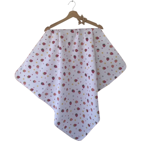 MİNİK ÇİLEKLER MÜSLİN BATTANİYE 1 Ay,2 Ay,3 Ay,6 Ay,9 Ay,12 Ay Kız 80x90 CM