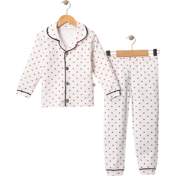 MİNİK KALPLİ KIL BİYELİ PİJAMA TAKIMI  4Y,5Y,6Y Kız