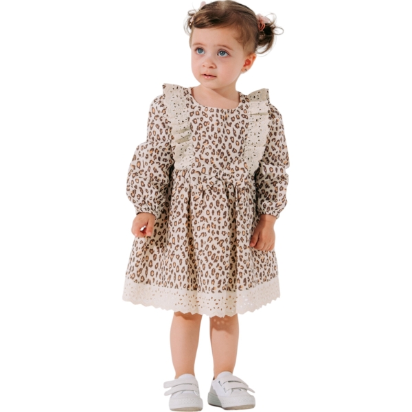 MÜSLİN LEOPAR ELBİSE 9.24 AYLIK  9 Ay,12 Ay,18 Ay,2Y Kız