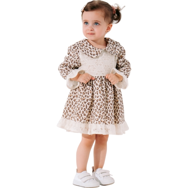 MÜSLİN YAKALI LEOPAR ELBİSE 9.24 AYLIK  9 Ay,12 Ay,18 Ay,2Y Kız
