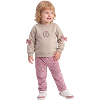 NAKIŞLI KADİFE PANTOLONLU KIZ TAKIM 0924 AY 9 Ay,12 Ay,18 Ay,2Y Kız
