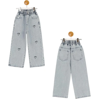 NAKIŞLI KIZ KOT PANTOLON  6Y,7Y,8Y,9Y,10Y Kız