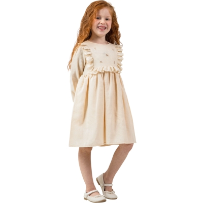 NAKIŞLI WAFFLE ELBİSE  3Y,4Y,5Y,6Y Kız