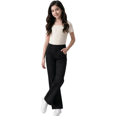 OKUL KIZ PALAZZO GABARDİN PANTOLON SİYAH 6Y,7Y,8Y,9Y,10Y Kız