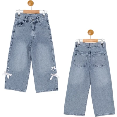 PAÇA FİYONKLU KIZ KOT PANTOLON  11Y,12Y,13Y,14Y,15Y Kız