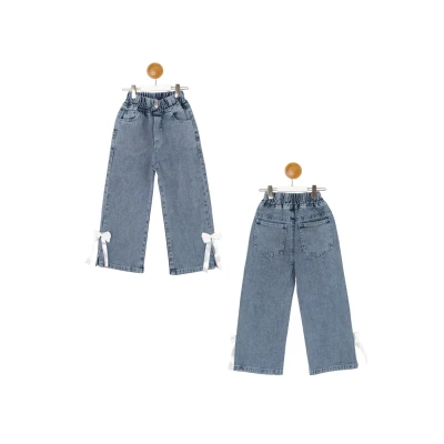 PAÇA FİYONKLU KIZ KOT PANTOLON  11Y,12Y,13Y,14Y,15Y Kız