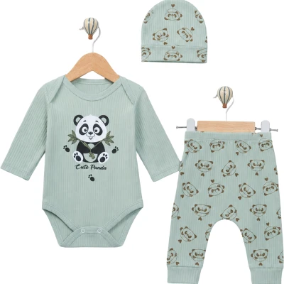 PANDA BASKILI 3P BADİLİ TAKIM  3 Ay,6 Ay,9 Ay Erkek