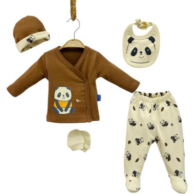 PANDA DESENLİ 5’Lİ HASTANE ÇIKIŞ SETİ 1 Ay Erkek