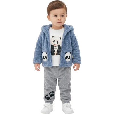 PANDA NAKIŞLI WELSOFT HIRKALI ERKEK TAKIM  9 Ay,12 Ay,18 Ay Erkek