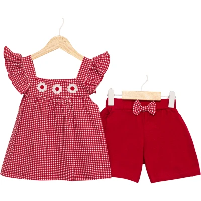 PAPATYA NAKIŞLI FİYONKLU KIZ TAKIM 2Y,3Y,4Y,5Y Kız