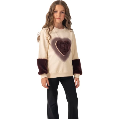 PELUŞ KALP BASKILI SWEATSHİRT 5Y,6Y,7Y,8Y Kız