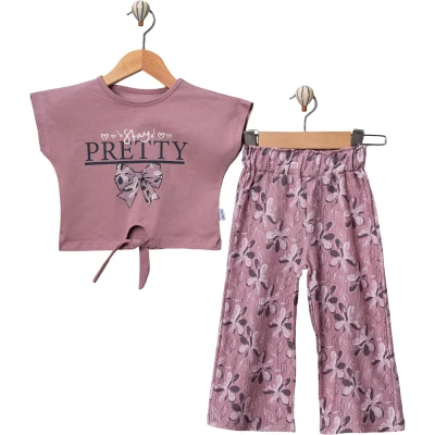 PRETTY BASKILI BÜRÜMCÜK ALTLI KIZ TAKIM 2Y,3Y,4Y,5Y Kız