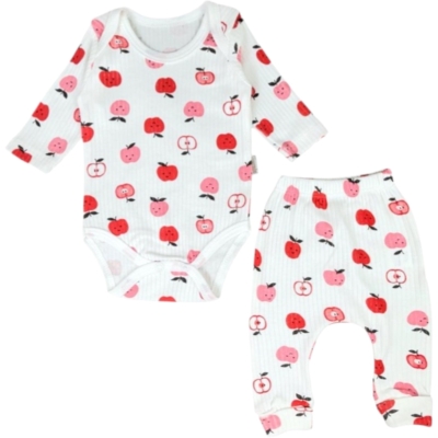 RAPORLU ELMALAR BODYLİ 2Lİ TAKIM  1 Ay,2 Ay,3 Ay,6 Ay,9 Ay Kız