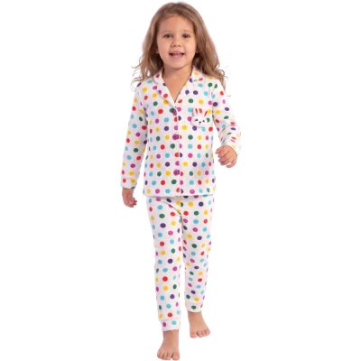RENKLİ PUAN YAKALI PİJAMA TAKIM  4Y,5Y,6Y Kız