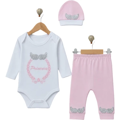 ROYAL PRİNCESS NAKIŞLI 3P BADİLİ TAKIM  6 Ay,9 Ay Kız