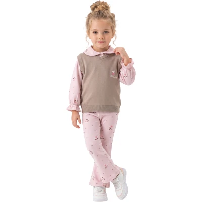 ŞARDONLU İKİ İP 3 LÜ KIZ TAKIM 2Y,3Y,4Y,5Y Kız