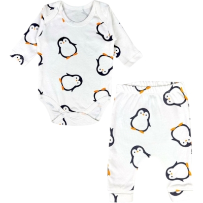 SEVİMLİ PENGUEN BODYLI 2Lİ TAKIM 1 Ay,2 Ay,3 Ay,6 Ay,9 Ay Uni