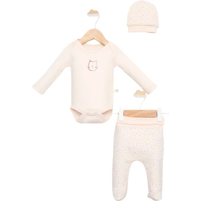 SOMON KEDİ BASKILI BODY PANTOLON ŞAPKA TAKIM 3 Ay,6 Ay Kız