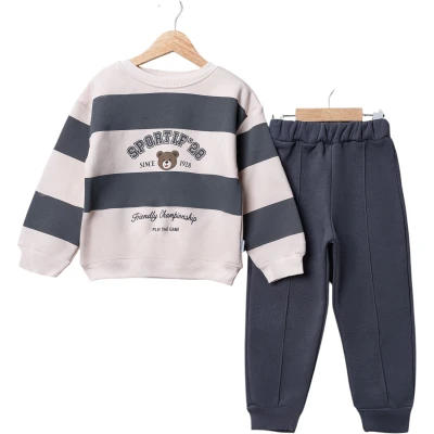 SPORTIF'S KALIN ÇİZGİLİ AYICIK BASKILI ERKEK TAKIM 2Y,3Y,4Y,5Y Erkek