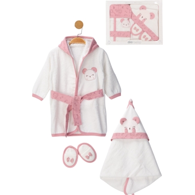 SWEET BEAR LÜX BEBEK BORNOZ SETİ  2Y Kız