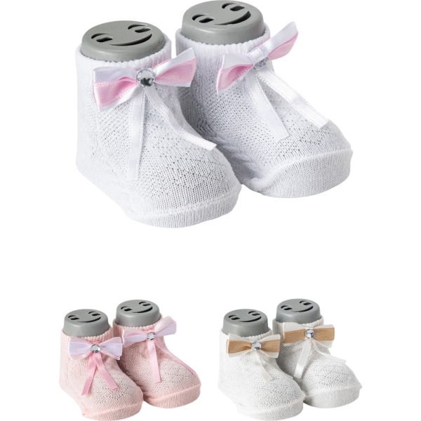 TAŞ FİYONK AKSESUARLI AYAKLI BEBE ÇORAP  1 Ay,6 Ay Kız
