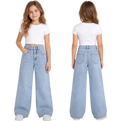 TAŞLI BORU PAÇA KIZ KOT PANTOLON  6Y,7Y,8Y,9Y,10Y Kız