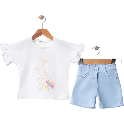 TAVŞAN NAKIŞLI ŞORTLU TAKIM 2Y,3Y,4Y,5Y Kız