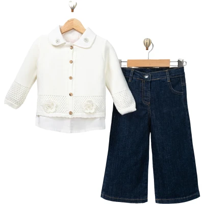 TRİKOLU GÖMLEKLİ KIZ ÜÇLÜ TAKIM 2Y,3Y,4Y,5Y Kız