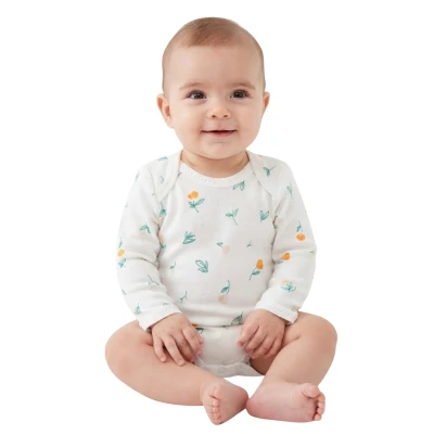TURUNCU ÇİÇEK PENYE UZUN KOL BADİ 6 Ay,1 Ay,3 Ay,9 Ay Kız