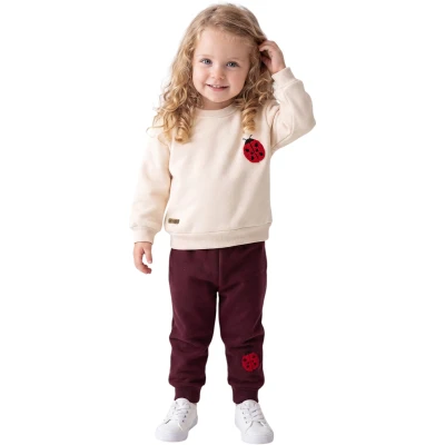 UĞUR BÖCEĞİ NAKIŞLI ÜÇ İP KIZ TAKIM 9 Ay,12 Ay,18 Ay,2Y Kız