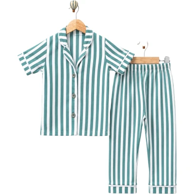 YEŞİL ÇİZGİLİ YAKALI PIJAMA TAKIM  4Y,5Y,6Y Erkek
