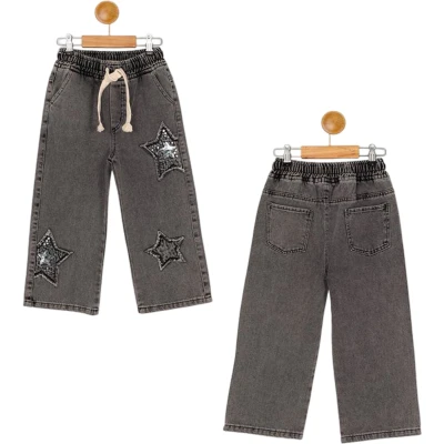 YILDIZ NAKIŞLI  KIZ KOT PANTOLON  6Y,7Y,8Y,9Y,10Y Kız
