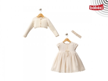 Keten Muslin Elbise Hırkalı 2'li Tk  6 Ay,9 Ay,12 Ay,18 Ay Kız