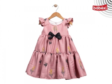 ÇİÇEKLİ NAKIŞLI FİYONKLU ELBİSE  2Y,3Y,4Y,5Y Kız
