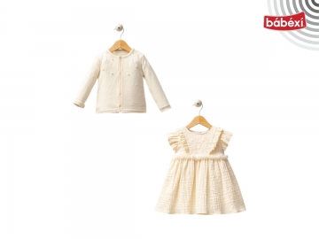 Dantel Detaylı Muslin Elbise Hırka 2'li Tk  6 Ay,9 Ay,12 Ay,18 Ay Kız
