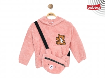 Alg Peluş Ayıcık Nakışlı Çantalı Hırka  3Y,4Y,5Y,6Y,7Y Kız
